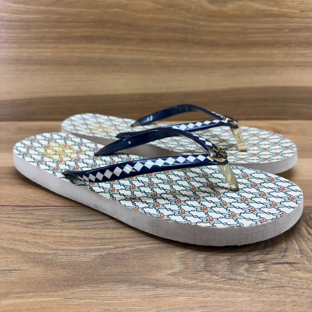 Tory‎ Burch Flip Flops Womens 6 Geometric Thong Sandals Vacation Travel Pool